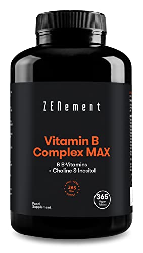 Zenement | Complejo vitaminico B Max, 365 Comprimidos | 8 Vitaminas B + Colina & Inositol | Ayuda a reducir la Fatiga, Contribuye al Rendimiento Mental y la Función del Sistema Inmunológico | Vegano