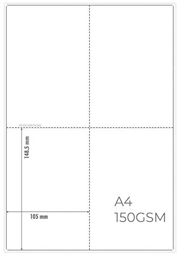 Tarjeta de memorización A6 de OfficeGear imprimible perforada índice de revisión folleto de 105 x 148mm, 4.1 x 5.8pulg - 4 tarjetas por hoja A4 de 150 g/m2 - 30 hojas 120 tarjetas Plantilla gratuita