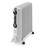 De'Longhi TRRS 1225C Radia S - Radiador de aceite, Termostato Ambiente Ajustable, Comfort-Temp, 12 Elementos, Ruedas, Blanco