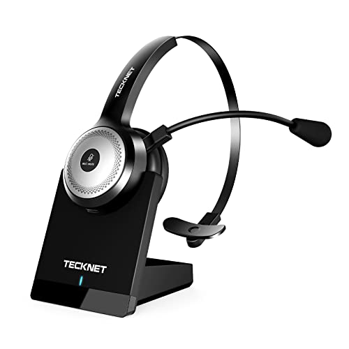 TECKNET Auricular inalámbrico Bluetooth con micrófono con cancelación de Ruido AI para computadora, computadora portátil, PC, teléfono Celular, Skype