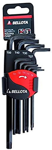 Bellota 6459-9 TIP - Pack de 9 llaves torx punta inviolables, pavonadas en doble clip