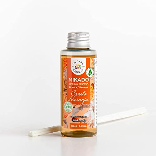 La Casa de los Aromas - Ambientador Mikado Aroma Canela Naranja - Set Difusor Líquido para Reposición con Varillas - Fragancia Duradera - Ideal para el Hogar, Baño, Casa - 6 x 100 ml