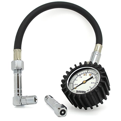 TIRETEK Flexi-Pro - Manómetro para neumáticos de coche y moto, con adaptador recto y en ángulo, mide presiones de hasta 60 psi