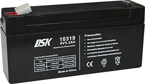 DSK 10319 Batería de Plomo AGM Recargable y Sellada de 6V y 3,2Ah, Ácido, Negro