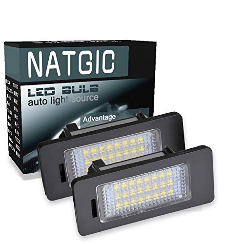 NATGIC 1 Par de Luces LED para Placa de Matrícula 3528 Chips 24SMD Can-Bus Incorporado Impermeable Número LED Conjunto de Lámpara de Matrícula para Serie 1 Serie 3 Serie 5 X5 X6 12V 3W - 6000K Blanco