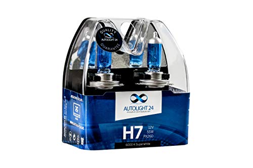 AutoLight24 2 bombillas halógenas H7, luz de cruce con efecto xenón, 6000 K, 55 W, H10