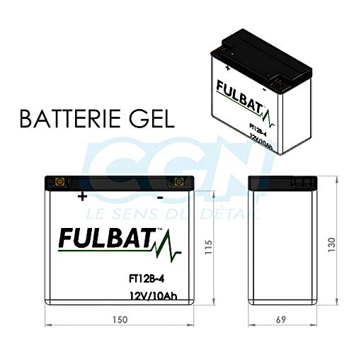 Batería FULBAT YT12B-4 12V 10Ah 175A Largo: 150 x Ancho: 69 x Alto 130 (mm)