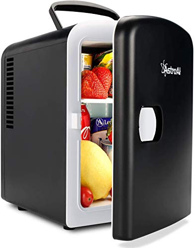 AstroAI Mini Refrigerador, Mini Nevera Portátil para el Skincare 4L 6 Latas de Refrescos, Mini Neveras 220V/12V para Enfriar y Calentar (Negro)