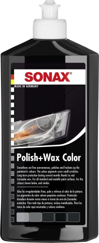 SONAX Polish+Wax Color NanoPro Negro (500 ml) pulimento de fuerza media con pigmentos de color y componentes de cera | N.° 02961000-544
