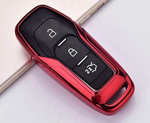 Carcasa de silicona TPU brillante compatible con Ford Fiesta Focus Galaxy Fusion Mondeo B-Max C-Max S-Max Kuga Ecosport 3 botones funda protectora mando a distancia coche (rojo)