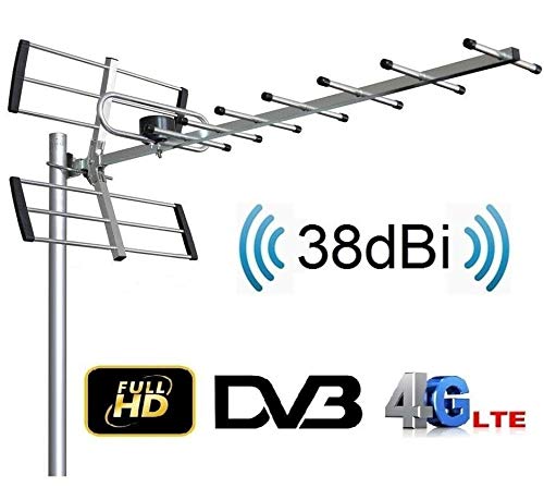 Antena para TV Exterior Full HD UHF 38 DBI TV TDT DVB-T Filtro LTE Activa