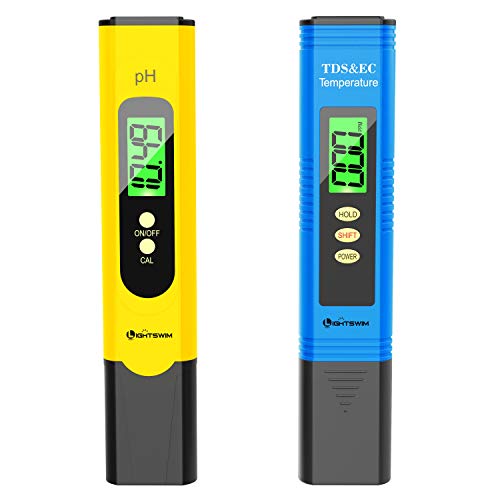 Lightswim Probador de Calidad del Agua, medidor de pH con resolución de Alta precisión 0.01, medidor de Temperatura 3 en 1 TDS + EC + para Agua Potable, Acuario, Piscina, SPA (Amarillo)
