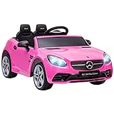 AIYAPLAY Coche Eléctrico Mercedes SLC 300 12V para Niños de 3-6 Años con Mando a Distancia Faros LED Bocina Música TF USB y Apertura de Puerta 3-5 km/h 107x62,5x44 cm Rosa