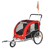 PawHut Remolque de Bicicleta Perros Plegable Carrito de Transporte para Mascotas con 1 Bandera 4 Reflectores Enganche y Cubierta de Lluvia Tela Oxford 162x74x85 cm Rojo