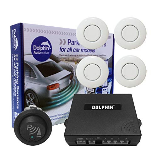 Dolphin - Sensores de aparcamiento delantero para coche, furgoneta, con cables de 6 m y interruptor de estacionamiento en 32 opciones de colores (blanco)