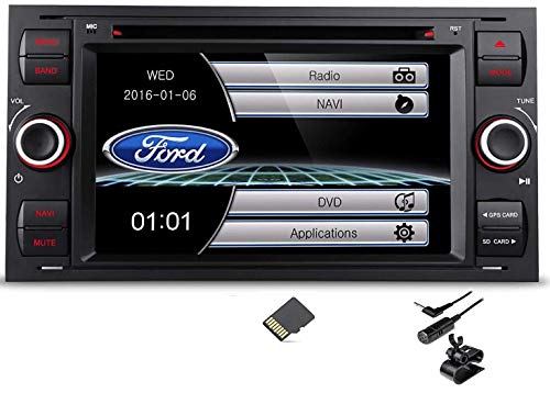 Radio para el coche con pantalla digital de 7 pulgadas, Doble DIN, DVD, USB, BPS, Bluetooth, a medida para Ford Focus C-Max, S-Max, Transit, Fiesta, Galaxy, Kuga, color negro
