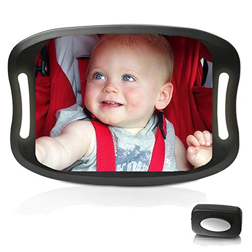Bebé Coche Espejo, Espejo Retrovisor Bebé en Coche Espejo Retrovisor Coche Bebe Luz LED con Mando Distancia Vigilar Para ver Fácilmente Todos Los Movimientos Del Bebé, Ajuste de 360 Drados