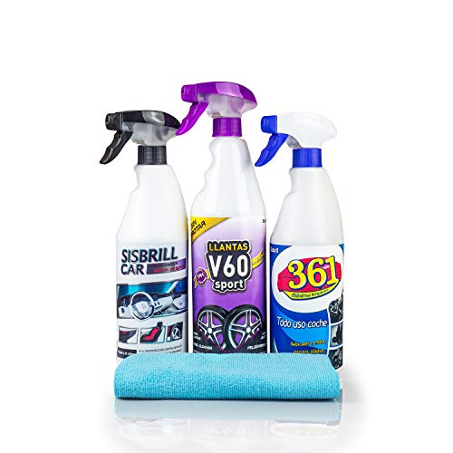 Sisbrill Kit Trío Esencial de Limpieza - Limpieza y Cuidado de Todo el Coche - Llantas, Cuero, Mosquitos, Tapicería