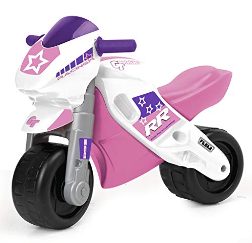FEBER - Motofeber 2 Racing Pink, correpasillo de color rosa con casco y ruedas anchas para estabilidad y protección, uso dentro o fuera de casa, para niño o niña de 3 a 5 años, FAMOSA (800008174)