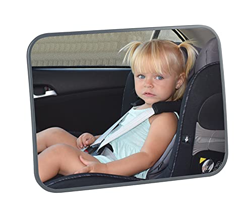 Prolyr Espejo retrovisor coche bebé - Espejo asiento trasero coche para bebé, Gran visión, Seguro, Irrompible, Fácil instalación, Universal, Nuevo diseño (Negro)