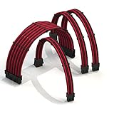 LINKUP - AVA 30cm Cable con Manguito - Prolongación de Cable para Fuente de Alimentación con Kit de Alineadores┃1x 24P (20+4) MB┃1x 8P (4+4) CPU┃2x 8P (6+2) GPU┃300mm - Rojo Negro