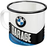 Nostalgic-Art Taza esmaltada retro, BMW – Garage – Idea de regalo para aficionados a accesorios de coches, Copa para camping, diseño vintage, 360 ml
