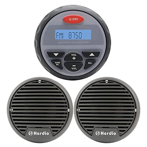 Resistente al Agua Radio Marino Sistema de Sonido Estéreo Audio Compatible con Bluetooth MP3 para Barco ATV Moto Radio FM Am + 7,6 cm Resistente al Agua Altavoz