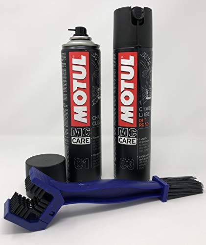 Kit limpiador lubrifica cadena Motul Chain Clean C1 + Motul C3 Chain Lube Off Road + Cepill