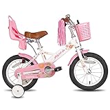 JOYSTAR Little Daisy 14 Inch Kids Cbike para niñas de 3 a 5 años,Bicicleta para niñas con Ruedas de Entrenamiento y Asiento de muñeca y Cesta,Blanco