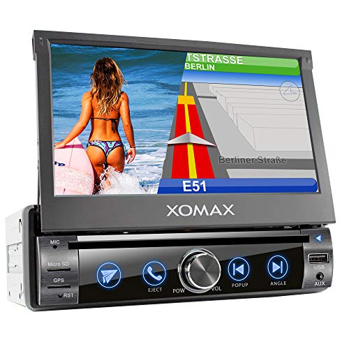 XOMAX XM-DN763 Radio de Coche con Navegador GPS I Mapas de Europa I Bluetooth Manos Libres I 7' 18 cm Pantalla táctil I Mirroring de la Pantalla para Android I RDS I DVD CD USB SD AUX I 1 DIN