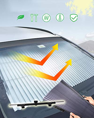 Kwak's Parasol Automática Plegable para el Coche Bloqueador de Rayos Solares Potente Ventosa Protección Solar para Enfriar el Coche Sombrilla Telescópica del Parabrisas del Coche(70 cm)