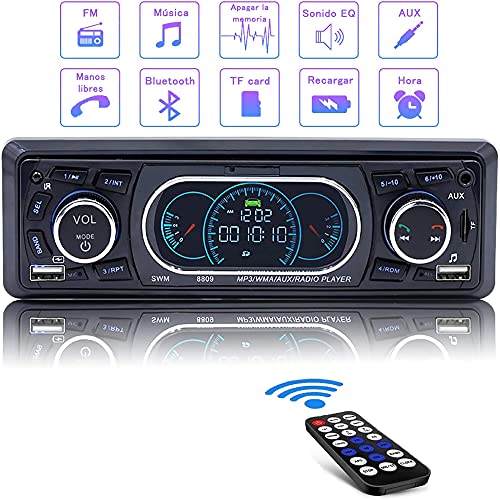 Radio Coche Autoradio Bluetooth, CompraFun Stereo Radio Manos Libres 60W x 4 Carga Rápida 12V Reproductor MP3 Función de Memoria de Doble Control Compatible MP3 / FM/Am/TF/AUX/USB