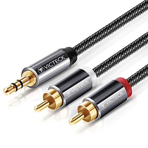 [2M] Cable Audio RCA,Victeck Nylon Trenzado 3,5mm Jack Macho a 2 RCA Macho Conectores Estéreo Cable (2m)