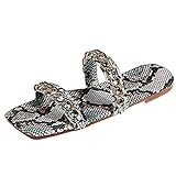 Sandalias planas con cadena de serpiente, para mujer, informales, para la playa, con estampado de moda, color azul, verde, 36 EU
