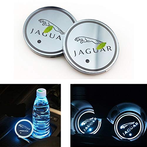 Luces de atmósfera del logotipo del coche Logotipo de LED a prueba de agua bebidas botella Coaster 7 colores que cambian de carga USB Copa Mat Mat LED for Jaguar XF XJ XE F-PACE XFL, 2 piezas