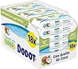 Dodot Toallitas Cuidado Total Coco para Bebé, 756 Toallitas Bebé con Aceite de Coco, 18 Paquetes (18 x 42)