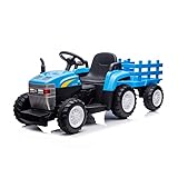 Tractor New Holland T7 12v - Azul - Tractor eléctrico para niños con batería 12v de Marca Oficial, con Remolque Luces música y Mando para Padres