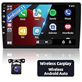 Android 11 Radio Coche GPS 2 DIN con Carplay Inalambrico Android Auto 9 Pulgadas Pantalla Táctil Bluetooth, Navegación GPS, HiFi, Radio FM RDS Reproductor Multimedia, WiFi, Cámara de Visión Trasera