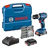 Bosch Professional 18V System GSB 18V-45 - Taladro percutor a batería (45 Nm, 1900 rpm, 2 baterías x 2.0Ah, accesorios, en maletín) - Amazon Exclusive, Azul