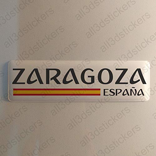 Pegatina Zaragoza España Resina, Pegatina Relieve 3D Bandera Zaragoza España 120x30mm Adhesivo Vinilo