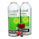 Ralertreik Todoeléctrico - Gasica D2 Pack Ahorro (2x226Gr) Botellas Gas Refrigerante Ecológico Gasica D2 sustituto de R12, R134A más Llave Recarga Gas para Aire Acondicionado