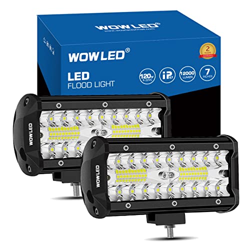 WOWLED - Juego de 2 barras de luz LED de 7 pulgadas, 12 V, 240 W, luces de conducción todoterreno IP67, resistente al agua, luces LED combinadas para coche, barco, camión, 4x4