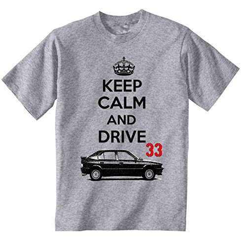 TEESANDENGINES Alfa Romeo 33 Keep Calm and Drive Camiseta Gris para Hombre de Algodon Size Xxxlarge