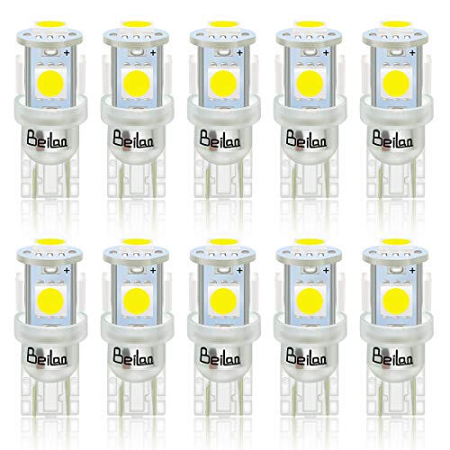 BeiLan T10 LED Bombillas W5W 168 194 2825 501 5SMD 5050 6000K LED Lámpara de reemplazo puro para lámparas de lectura de automóviles Placas de matrícula Lámparas (Blanco)