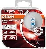 OSRAM NIGHT BREAKER LASER H7, +150% más de luz, 20% de luz más blanca, lámpara halógena para faros, 64210NL-HCB, coche de 12 V, caja dúo (2 lámparas)