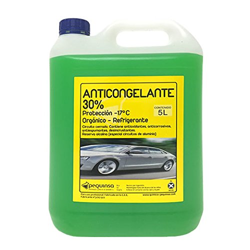 Anticongelante 30% -17ºC Orgánico.Envase 5 Litros. Color verde. Listo al uso. Apto para vehiculos, circuitos cerrados y refrigeración.