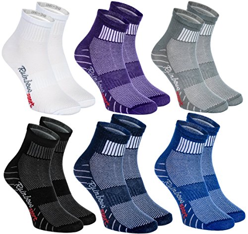 Rainbow Socks - Hombre Mujer Calcetines Deporte Colores de Algodón - 6 Pares - Púrpura Negro Gris Azul Marino Azul Blanco - Talla 39-41